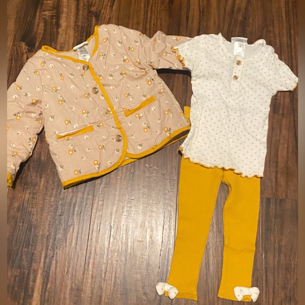 Nicole Miller NY 3 piece Set - Jacket, Shirt & Pants- 18M Floral, Mustard